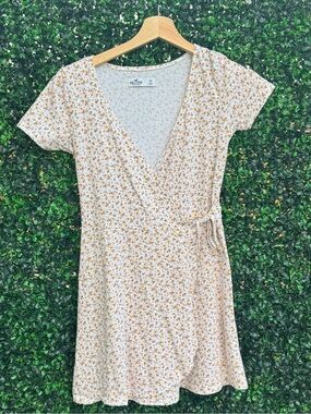 Hollister Cream Mini Wrap Dress with Tan Floral Print